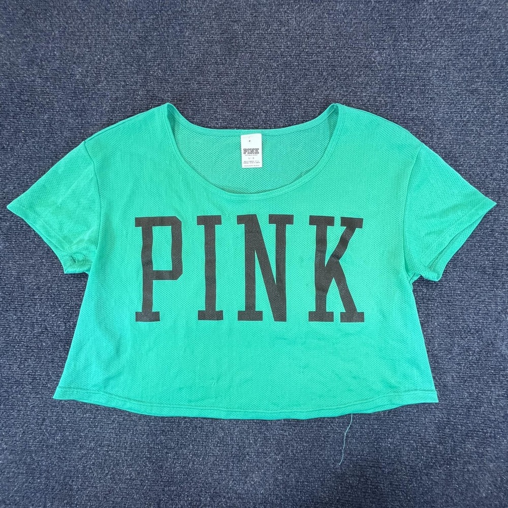 Victoria's Secret PINK Shirt Womens Large Crop Mesh Tee Short Sleeve Polyester